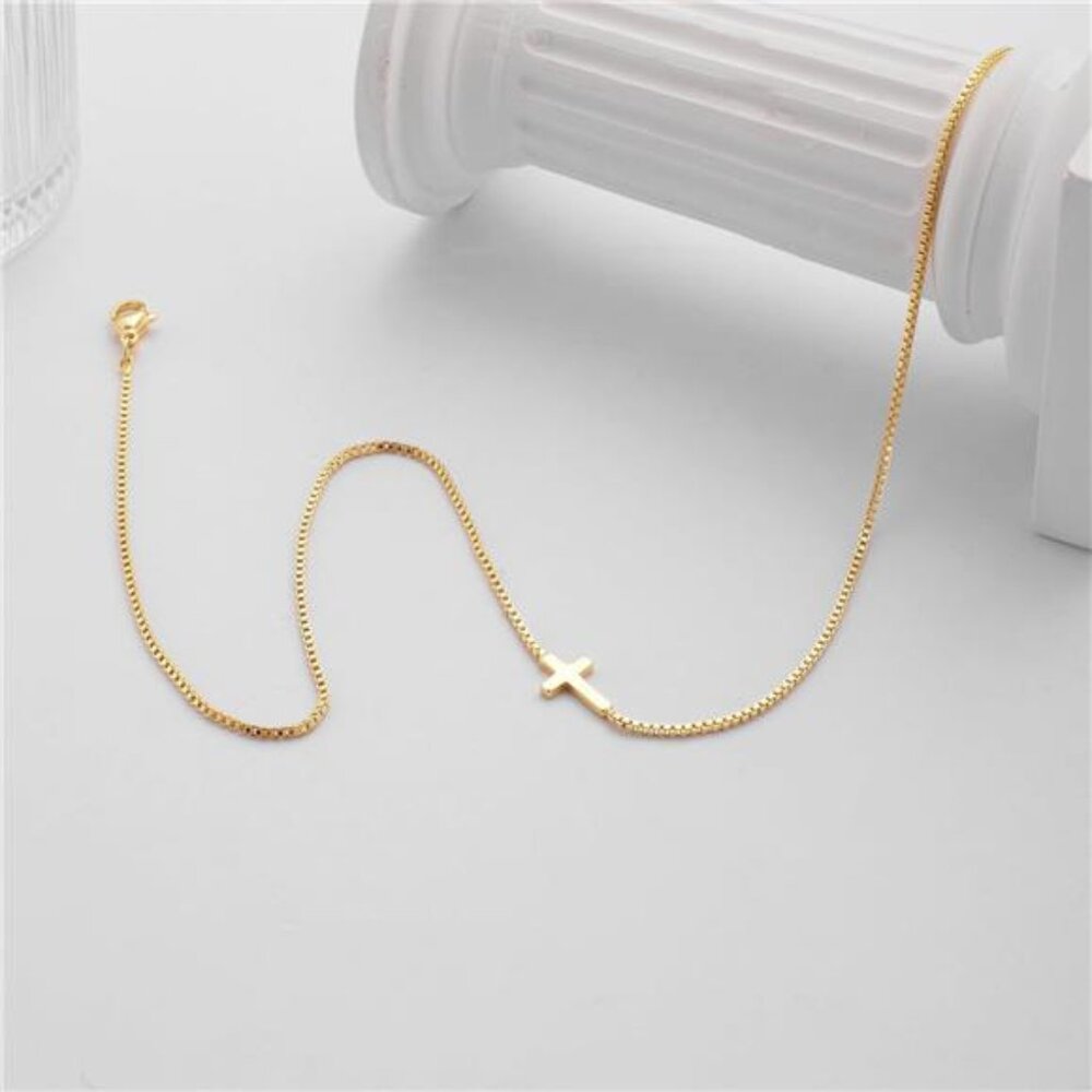 14K Real Gold Plated Dainty Small Cross Pendant Choker Cute Cross Charm Chain - Picture 4 of 5